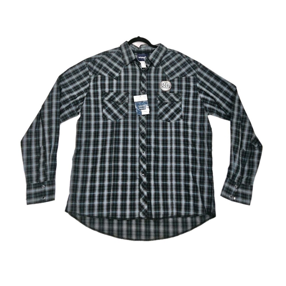 Western Shirt Mens Sz XXL 2XL NEW Pearl Snap Shadow Plaid Black Teal‎ Gray